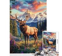 Jigsaw Puzzle 1000 Piece for Teenagers Mountain Majesty Elk in Bloom Jigsaw Puzzle Relaxing Games Difficult Hard Help The Brain Exercise (Size 38x52cm)