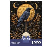 Jigsaw Puzzle 1000 Piece for Teenagers Mystical Raven And Skull Under Golden Moon Puzzles for Adults Fun Games Wall Decoration Stress Reduction Gifts 38x26cm/1000pcs