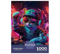 Jigsaw Puzzle 1000 Piece for Teenagers Neon Cat DJ Art Print Jigsaw for Adults Hands-on Game Difficult Hard Stress Reduction Gifts 38x26cm/1000pcs