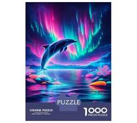 Jigsaw Puzzle 1000 Piece for Teenagers Neon Dolphin Aurora Wall Art Print Jigsaw for Adults Hands-on Game Difficult Hard Stress Reduction Gifts 38x26cm/1000pcs