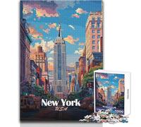 Jigsaw Puzzle 1000 Piece for Teenagers New York Cityscape with Empire State Challenging Game Toys A Work of Art Birthday Gifts Size 38x52cm