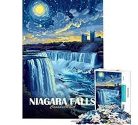 Jigsaw Puzzle 1000 Piece for Teenagers Niagara Falls at Night Illustration Puzzles for Adults Relaxing Games A Work of Art Stress Reduction Gifts (Size 38x52cm)