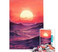 Jigsaw Puzzle 1000 Piece for Teenagers Ocean Waves at Sunset Painting Help The Brain Exercise Birthday Present Toy Wall Decor Suitable for People Aged 14 And Above (38x52cm)