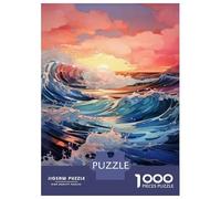 Jigsaw Puzzle 1000 Piece for Teenagers Ocean Waves Sunset Art Print-1 Jigsaw for Adults Hands-on Game Difficult Hard Stress Reduction Gifts 38x26cm/1000pcs