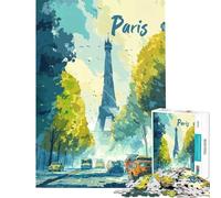 Jigsaw Puzzle 1000 Piece for Teenagers Paris Eiffel Tower Street Scene Challenging To Complete Wall Art Educational Game for And 14 Years And over (38x52cm)