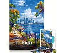 Jigsaw Puzzle 1000 Piece for Teenagers Perth Australia Cityscape Travel Poster Tight Cut Fun Logic Game Play Quiet Play Game Xmas Decor Gift (50x75cm)