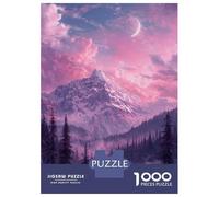 Jigsaw Puzzle 1000 Piece for Teenagers Pink Mountain Landscape with Crescent Moon Puzzle for Adults Fun Games Presents for Women for Birthday, Chrismas 52x38cm/1000pcs