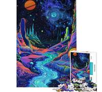 Jigsaw Puzzle 1000 Piece for Teenagers Psychedelic Landscape with River And Planets Puzzle for Adults Fun Games Enhance Memory Help The Brain Exercise (Size 38x52cm)