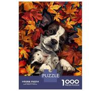Jigsaw Puzzle 1000 Piece for Teenagers Puppy Autumn Leaves Dog Jigsaw for Adults Hands-on Game Difficult Hard Stress Reduction Gifts 70x50cm/1000pcs