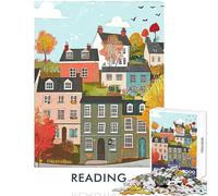 Jigsaw Puzzle 1000 Piece for Teenagers Reading Town Illustration Relaxing Games Birthday Present Educational Toy Help The Brain Exercise (38x52cm)