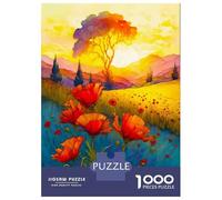 Jigsaw Puzzle 1000 Piece for Teenagers Red Poppy Field Sunrise Jigsaw for Adults Hands-on Game Difficult Hard Stress Reduction Gifts 52x38cm/1000pcs