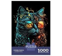 Jigsaw Puzzle 1000 Piece for Teenagers Retro Cat Wearing Glasses Puzzles for Adults Fun Games Wall Decoration Stress Reduction Gifts 70x50cm/1000pcs