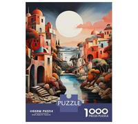 Jigsaw Puzzle 1000 Piece for Teenagers Riviera Sunset Coastal Village Charm Jigsaw for Adults Hands-on Game Difficult Hard Stress Reduction Gifts 52x38cm/1000pcs