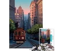 Jigsaw Puzzle 1000 Piece for Teenagers San Francisco Cable Car Illustration Help The Brain Exercise Birthday Present Toy Wall Decor Suitable for People Aged 14 And Above (50x75cm)