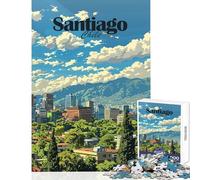 Jigsaw Puzzle 1000 Piece for Teenagers Santiago, Chile Skyline Educational Game Wall Decoration DIY Toys Help The Brain Exercise (38X52CM)