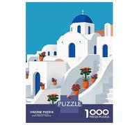 Jigsaw Puzzle 1000 Piece for Teenagers Santorini Architecture with Flowers Jigsaw for Adults Relax Games For Family Fun Deal As Gifts for The Whole Family 70x50cm/1000pcs