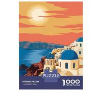 Jigsaw Puzzle 1000 Piece for Teenagers Santorini Greece Travel Puzzles for Adults Brain Teaser Game Analysis And Logic Help The Brain Exercise 38x26cm/1000pcs