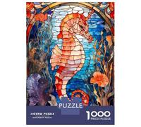 Jigsaw Puzzle 1000 Piece for Teenagers Sea Horse Stained Glass Jigsaw for Adults Hands-on Game Difficult Hard Stress Reduction Gifts 52x38cm/1000pcs