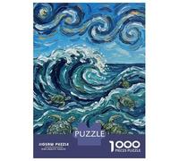 Jigsaw Puzzle 1000 Piece for Teenagers Sea Turtles in Van Gogh Style Ocean Puzzles for Adults Brain Teaser Game Analysis And Logic Help The Brain Exercise 38x26cm/1000pcs