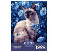 Jigsaw Puzzle 1000 Piece for Teenagers Siamese Cat in Blue Flowers Jigsaws for Adults Hands-on Game Pattern Assembly Unique Birthday And Gifts 38x26cm/1000pcs