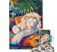 Jigsaw Puzzle 1000 Piece for Teenagers Sleeping White Lion Help The Brain Exercise Birthday Present Toy Wall Decor Suitable for People Aged 14 And Above (50x75cm)