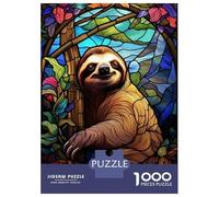 Jigsaw Puzzle 1000 Piece for Teenagers Sloth Stained Glass WIndow Jigsaw for Adults DIY Toys Pattern Assembly for Birthday, Chrismas 38x26cm/1000pcs
