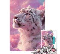 Jigsaw Puzzle 1000 Piece for Teenagers Snow Leopard in Pink Clouds Help The Brain Exercise Birthday Present Toy Wall Decor Suitable for People Aged 14 And Above (38x52cm)