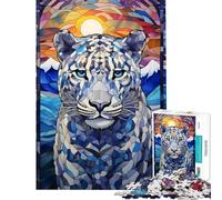 Jigsaw Puzzle 1000 Piece for Teenagers Snow Leopard Stained Glass Help The Brain Exercise Birthday Present Toy Wall Decor Suitable for People Aged 14 And Above (38x52cm)
