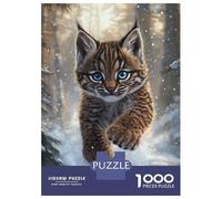 Jigsaw Puzzle 1000 Piece for Teenagers Snowy Lynx Cub Adventure Puzzles for Adults Brain Teaser Game Analysis And Logic Help The Brain Exercise 38x26cm/1000pcs
