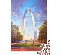 Jigsaw Puzzle 1000 Piece for Teenagers St. Louis Gateway Arch Painting Adult Puzzles Fun Games Difficult Challenge Stress Reduction Gifts 52x38cm/1000pcs