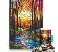 Jigsaw Puzzle 1000 Piece for Teenagers Stained Glass Forest Stream, Toy Wall Decor, Difficult And Challenge, Great Gift for Gaming 50x75cm