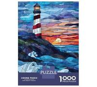 Jigsaw Puzzle 1000 Piece for Teenagers Stained Glass Lighthouse Sunset Adult Jigsaw Family Game Difficult Hard Unique Birthday And Gifts 38x26cm/1000pcs