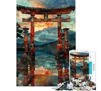 Jigsaw Puzzle 1000 Piece for Teenagers Stained Glass Torii Gate Help The Brain Exercise Birthday Present Toy Wall Decor Suitable for People Aged 14 And Above (38x26cm)