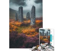 Jigsaw Puzzle 1000 Piece for Teenagers Standing Stones in Misty Landscape Challenging To Complete Wall Art Educational Game for And 14 Years And over (38x52cm)