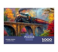 Jigsaw Puzzle 1000 Piece for Teenagers Steam Train Bridge Scenery Adult Puzzles Fun Games Difficult Challenge Stress Reduction Gifts 38x26cm/1000pcs