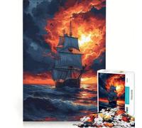Jigsaw Puzzle 1000 Piece for Teenagers Sunset with A Ship, Toy Wall Decor, Birthday Present, Improving Love between Couples 38x26cm