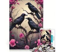 Jigsaw Puzzle 1000 Piece for Teenagers Three Ravens on A Rose Tree Relaxing Games Hand Speed Race for Birthday Chrismas 38x52cm