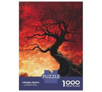 Jigsaw Puzzle 1000 Piece for Teenagers Twisted Tree Against Red Sky Jigsaw for Adults Family Games Birthday Present Help The Brain Exercise 38x26cm/1000pcs