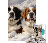 Jigsaw Puzzle 1000 Piece for Teenagers Two Saint Bernards in Snow Puzzles for Adults Fun Games Difficult Hard for Birthday, Chrismas (Size 38x52cm)