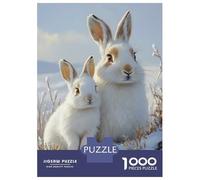 Jigsaw Puzzle 1000 Piece for Teenagers Two White Rabbits in Snowy Field Puzzle for Adults Fun Games Presents for Women for Birthday, Chrismas 70x50cm/1000pcs
