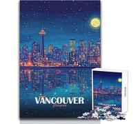 Jigsaw Puzzle 1000 Piece for Teenagers Vancouver Canada Night Skyline Illustration Challenging Game Toys A Work of Art Birthday Gifts Size 38x52cm