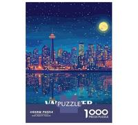 Jigsaw Puzzle 1000 Piece for Teenagers Vancouver Canada Night Skyline Illustration Puzzle for Adults Family Games Enhance Memory Stress Reduction Gifts 70x50cm/1000pcs