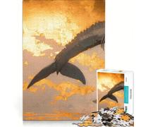 Jigsaw Puzzle 1000 Piece for Teenagers Whale And Red Sun - Left Part Relaxing Games Challenging To Complete Improving Love between Couples 38x52cm