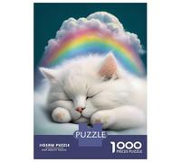 Jigsaw Puzzle 1000 Piece for Teenagers White Kitten Sleeping Teenager Puzzles Brain Teaser Game Pattern Assembly Unique Birthday And Gifts 38x26cm/1000pcs