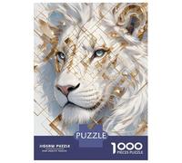 Jigsaw Puzzle 1000 Piece for Teenagers White Lion with Golden Geometric Pattern Teenager Puzzles Anti-Stress Toys But Fun And Humorous Unique Birthday And Gifts 52x38cm/1000pcs