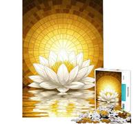 Jigsaw Puzzle 1000 Piece for Teenagers White Lotus Flower in Golden Light Jigsaw Puzzle 1000 Home Decoration Toys Pattern Assembly Deal As Gifts for The Whole Family (38x52cm)