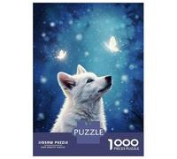 Jigsaw Puzzle 1000 Piece for Teenagers White Wolf And Butterflies Adult Puzzles Fun Games Difficult Challenge Stress Reduction Gifts 38x26cm/1000pcs
