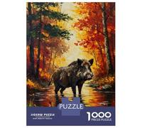 Jigsaw Puzzle 1000 Piece for Teenagers Wild Boar in Autumn Forest Painting Jigsaw for Adults Fun Games Birthday Present for Birthday, Chrismas 38x26cm/1000pcs