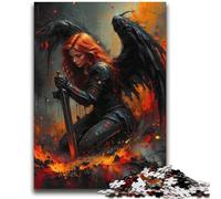 Jigsaw Puzzle 1000 Piece for Teenagers Winged Warrior with Sword in Fire Suitable for Couples Educational Games Birthday Gifts 38x52cm