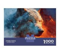 Jigsaw Puzzle 1000 Piece for Teenagers Wolf Portrait Fire And Ice Jigsaws for Adults Fun Games Perfect Decoration Help The Brain Exercise 38x26cm/1000pcs